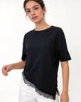 Top ourlet dentelle noir