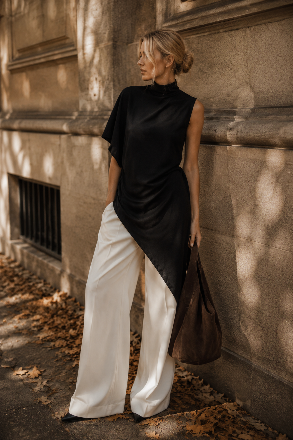 top asymétrique drapé noir