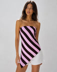 Top bandeau rayé rose poudré noir trois quarts