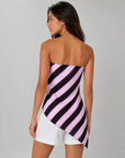 Top bandeau rayé rose poudré noir fente côté