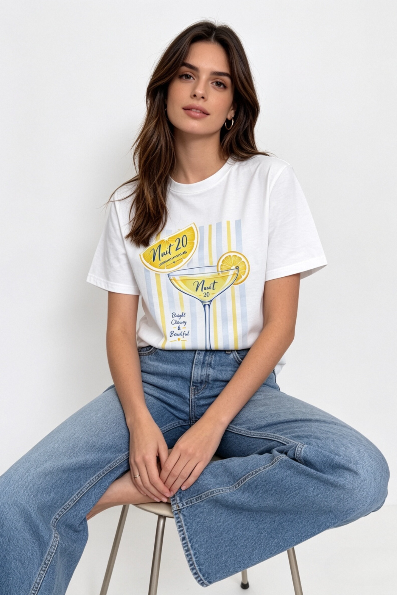top t shirt blanc imprime col rond image 1