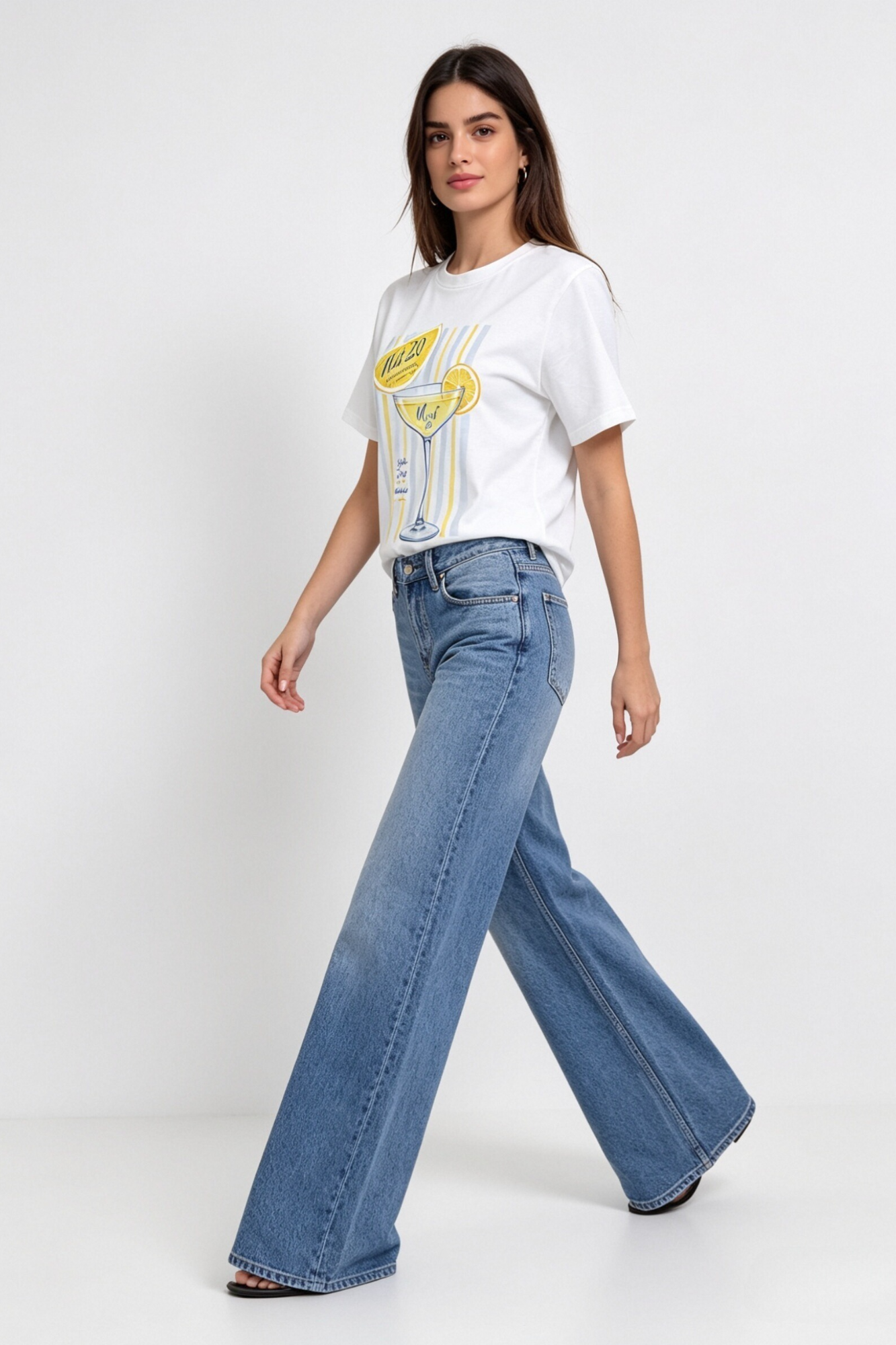 top t shirt blanc imprime col rond image 2