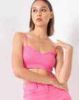 Caraco rose décolleté en V côtelé