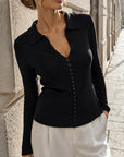Cardigan côtelé col chemise noir