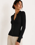 Cardigan col chemise noir profil