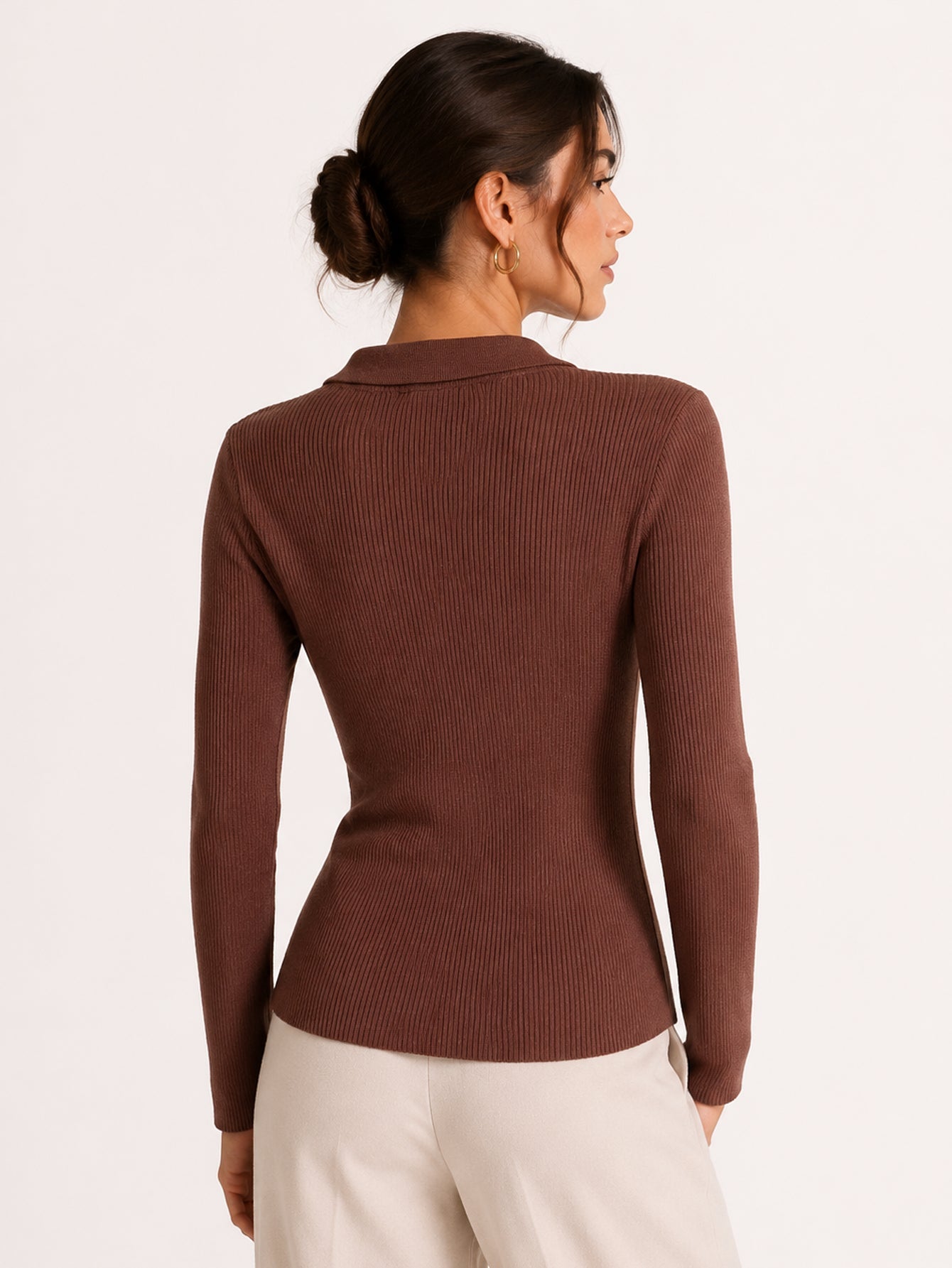 Cardigan côtelé marron dos
