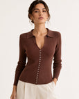 Cardigan marron devant col V