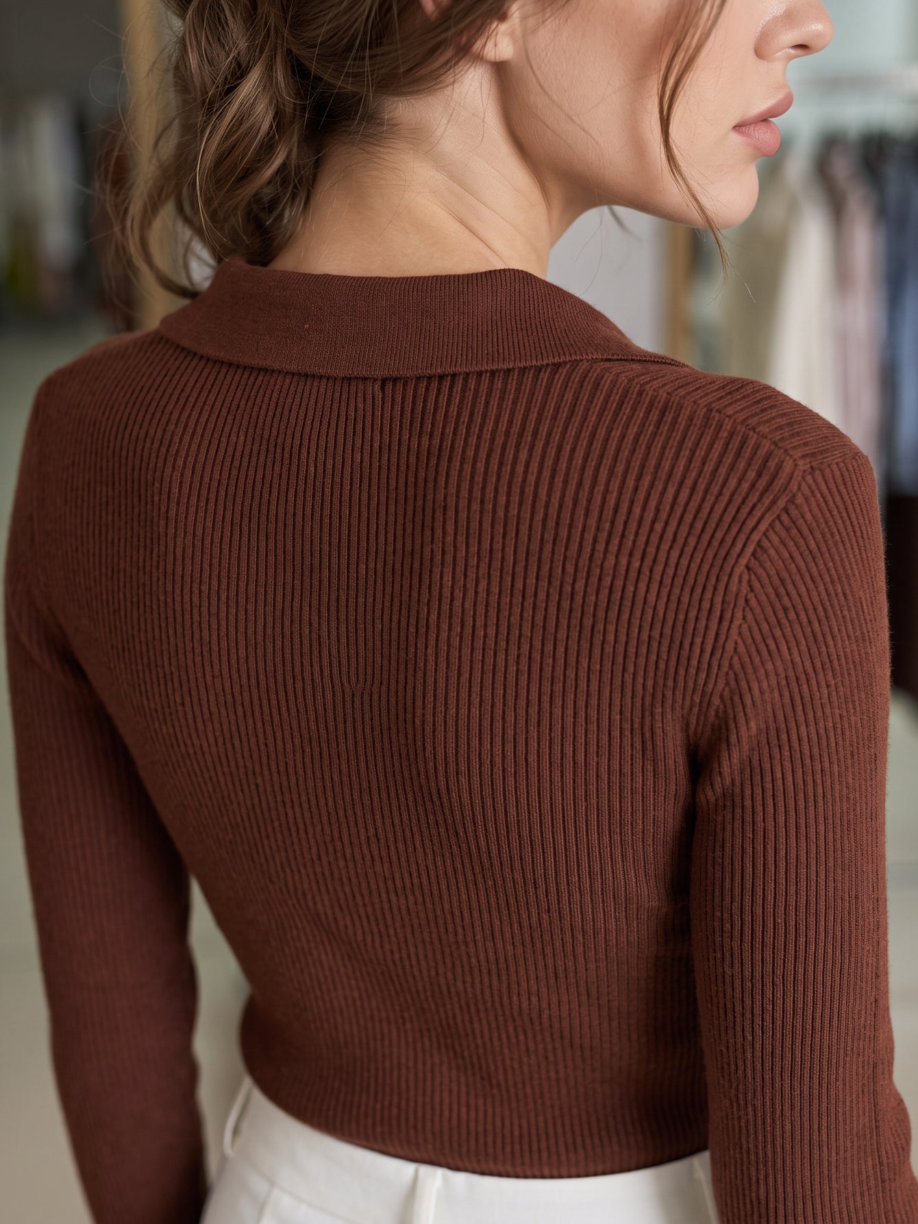Cardigan marron col chemise dos