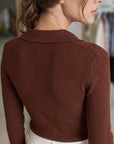 Cardigan marron col chemise dos