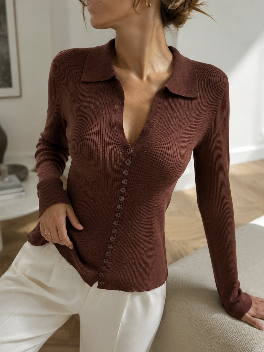Cardigan marron assis boutonné