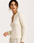 Cardigan col chemise beige profil