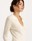 Cardigan V profond col chemise beige