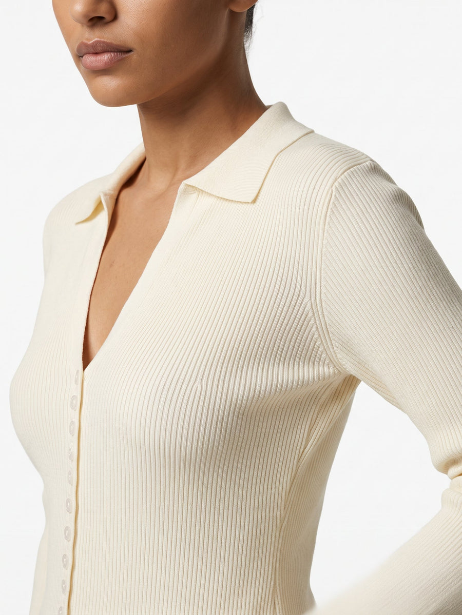 Cardigan col chemise détail beige