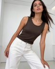 top cotele a col rond en coton stretch image 2