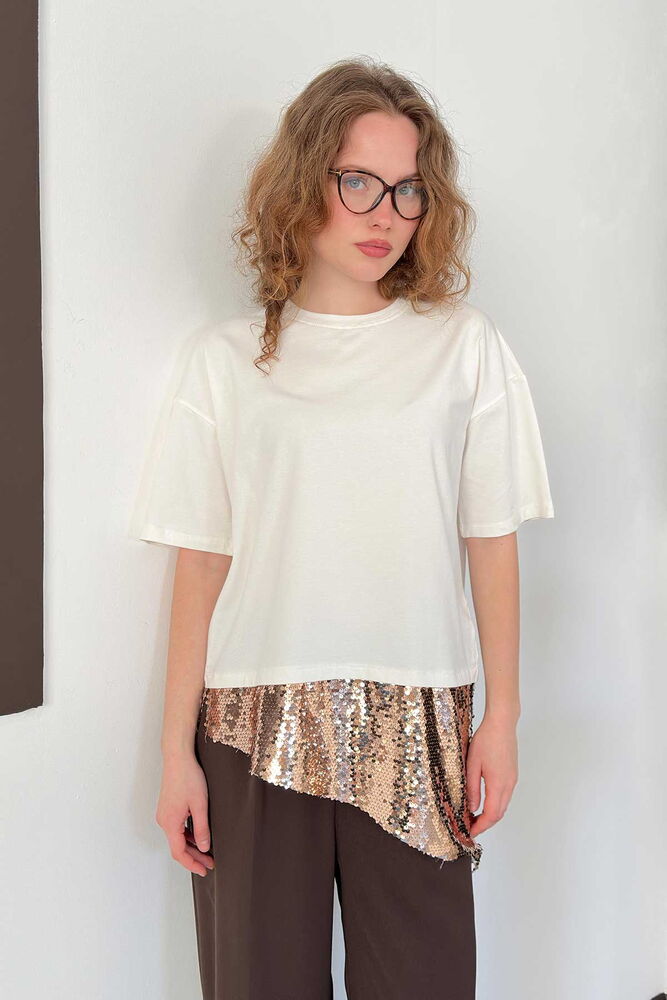 top13823 chemisier blanc a paillettes glamour manches demi longues image 1