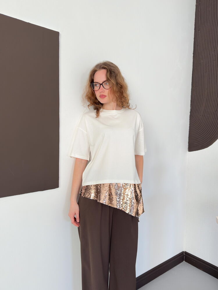 top13823 chemisier blanc a paillettes glamour manches demi longues image 2