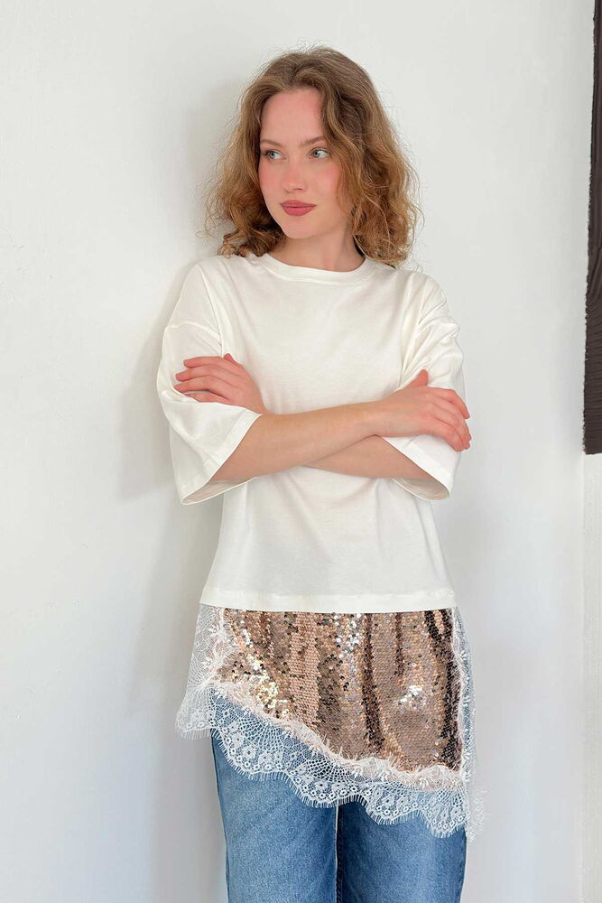 top13820 chemisier blanc glamour a paillettes avec demi manches image 1
