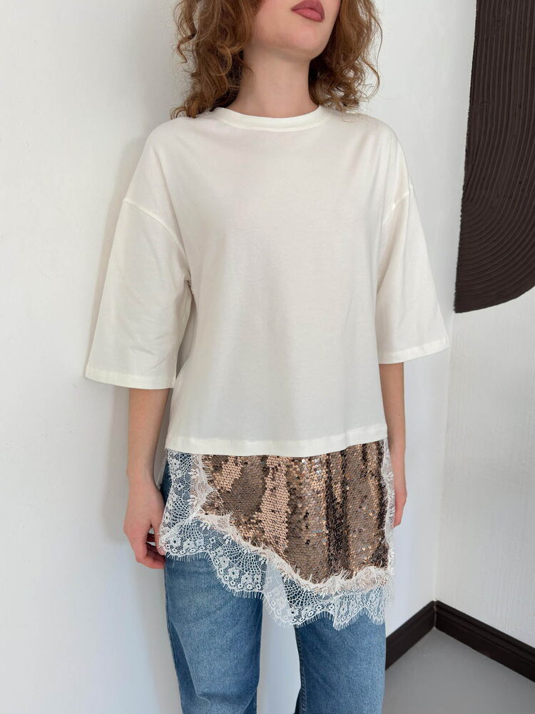 top13820 chemisier blanc glamour a paillettes avec demi manches image 3