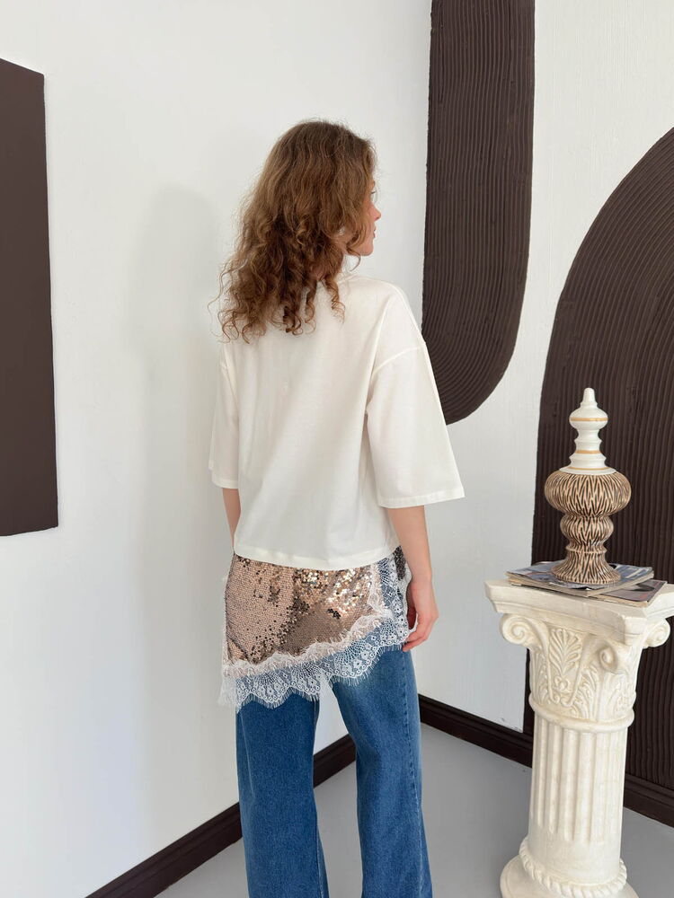 top13820 chemisier blanc glamour a paillettes avec demi manches image 5