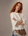 Top crème manches 1 2 sequins et dentelle