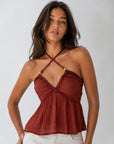 top dos nu péplum rouge carmin