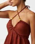 top dos nu froissé rouge carmin