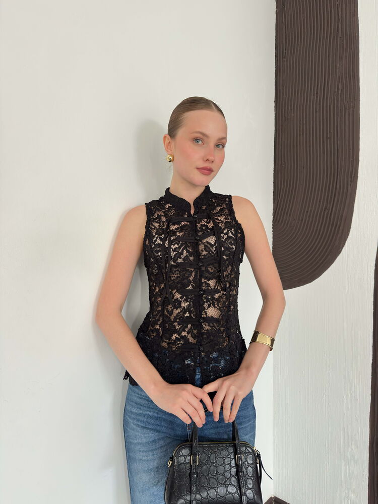 top13858 gilet en dentelle noir image 2