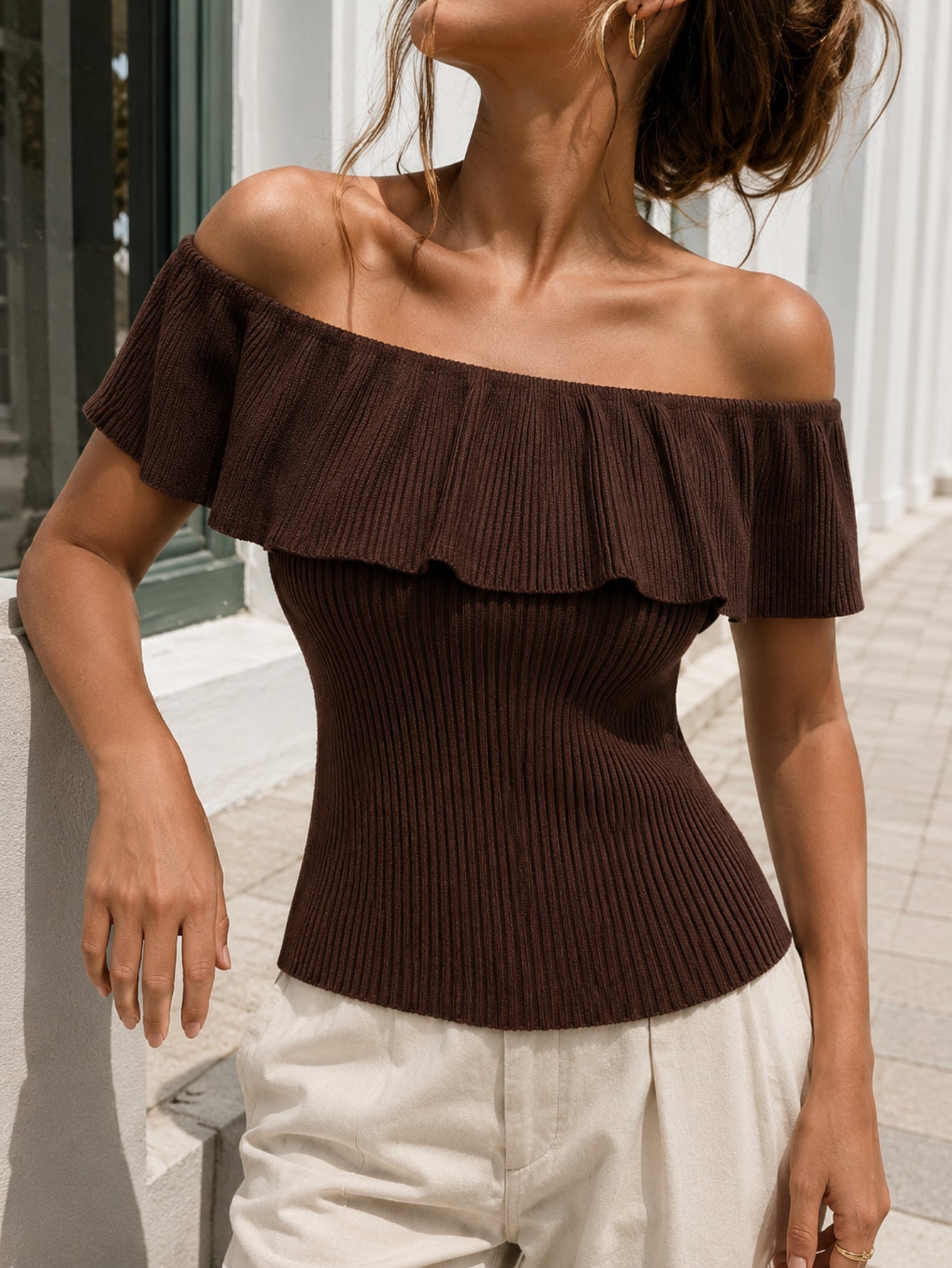 top en maille à épaules dénudées vue produit 12