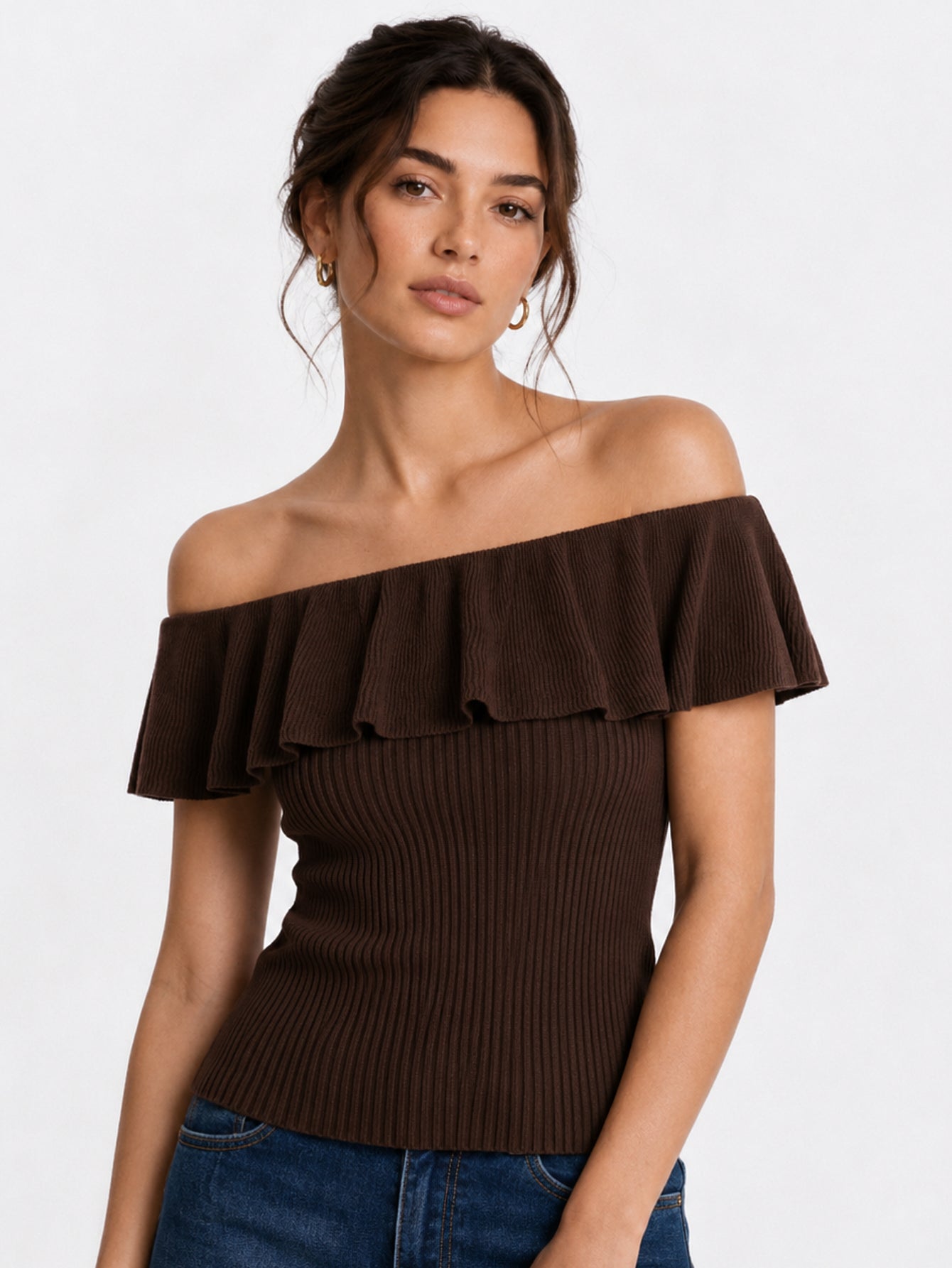 top en maille à épaules dénudées vue produit 07