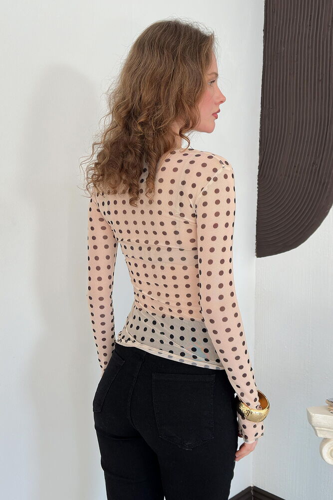 top en tulle beige a pois manches longues image 4