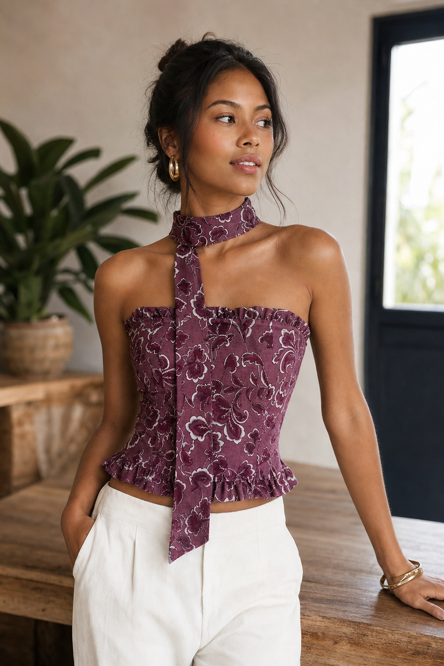 top bustier fleuri a lien tour de cou image 5
