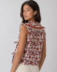 top gilet fleuri a liens col volante image 3