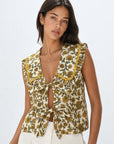 top gilet fleuri a liens col volante image 7