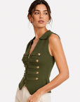 Gilet officier vert zip et boutons dorés