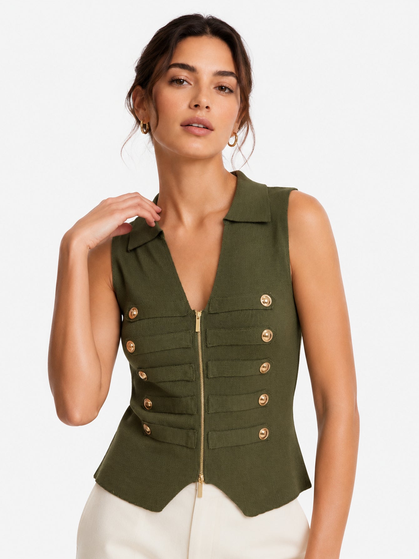 Gilet en maille vert col chemisier