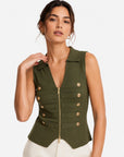 Gilet en maille vert col chemisier