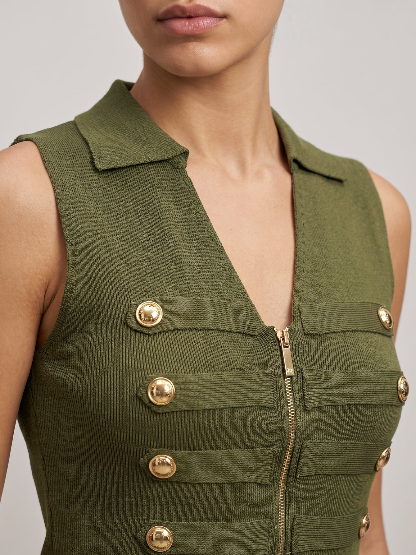 Dos gilet en maille côtelée vert