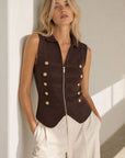 Top Gilet en maille zippé à boutons dorés