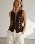 Top Gilet en maille zippé à boutons dorés