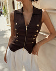 Gilet en maille marron boutons dorés