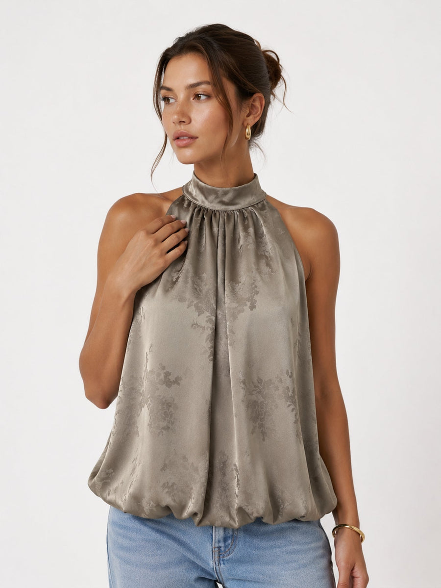 Top halter jacquard kaki face
