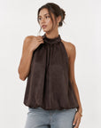 Top halter jacquard à col montant marron