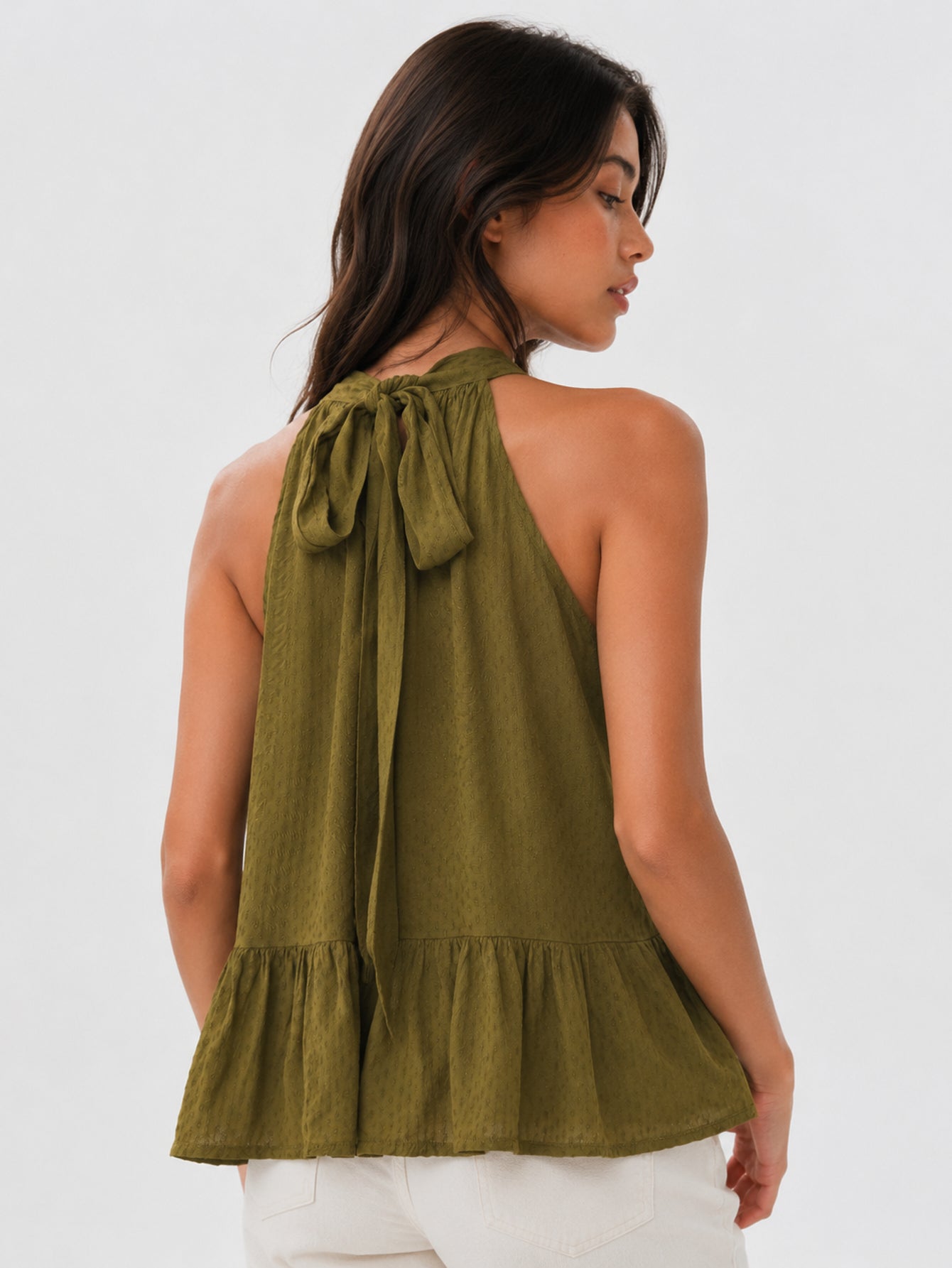 Top halter olive vue trois quarts