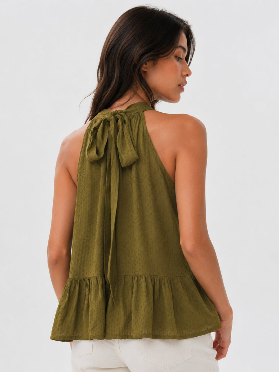 Top halter olive vue trois quarts