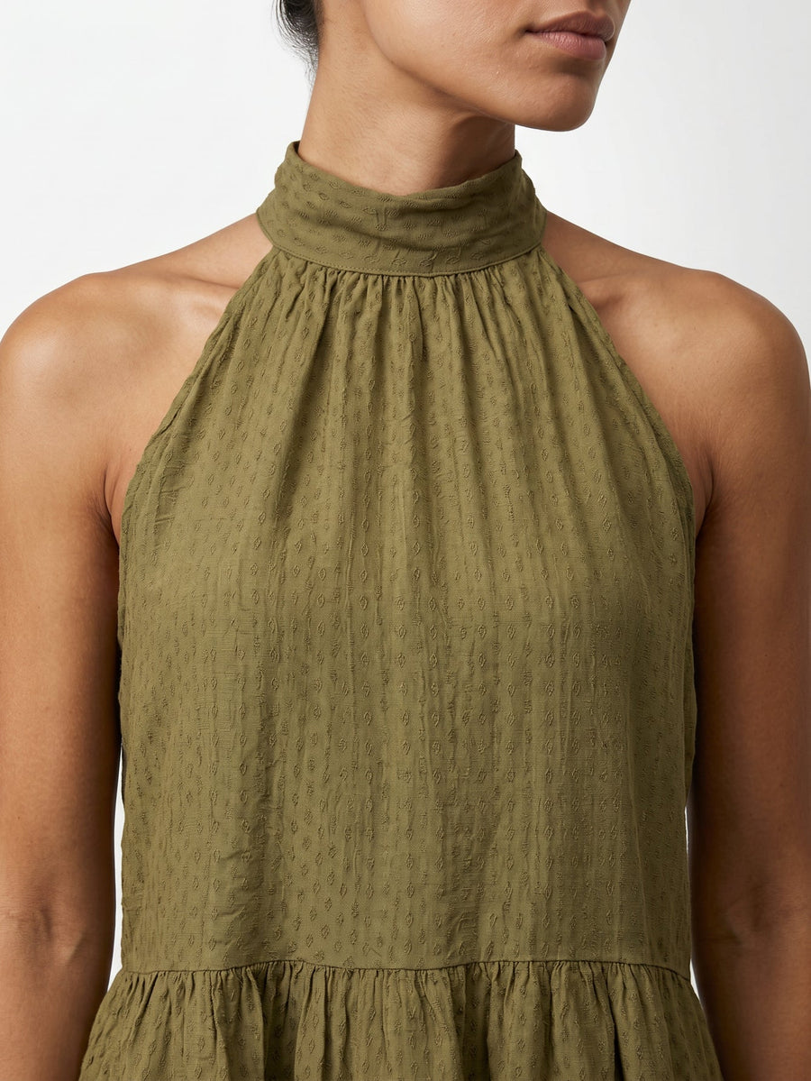 Détail col montant top olive