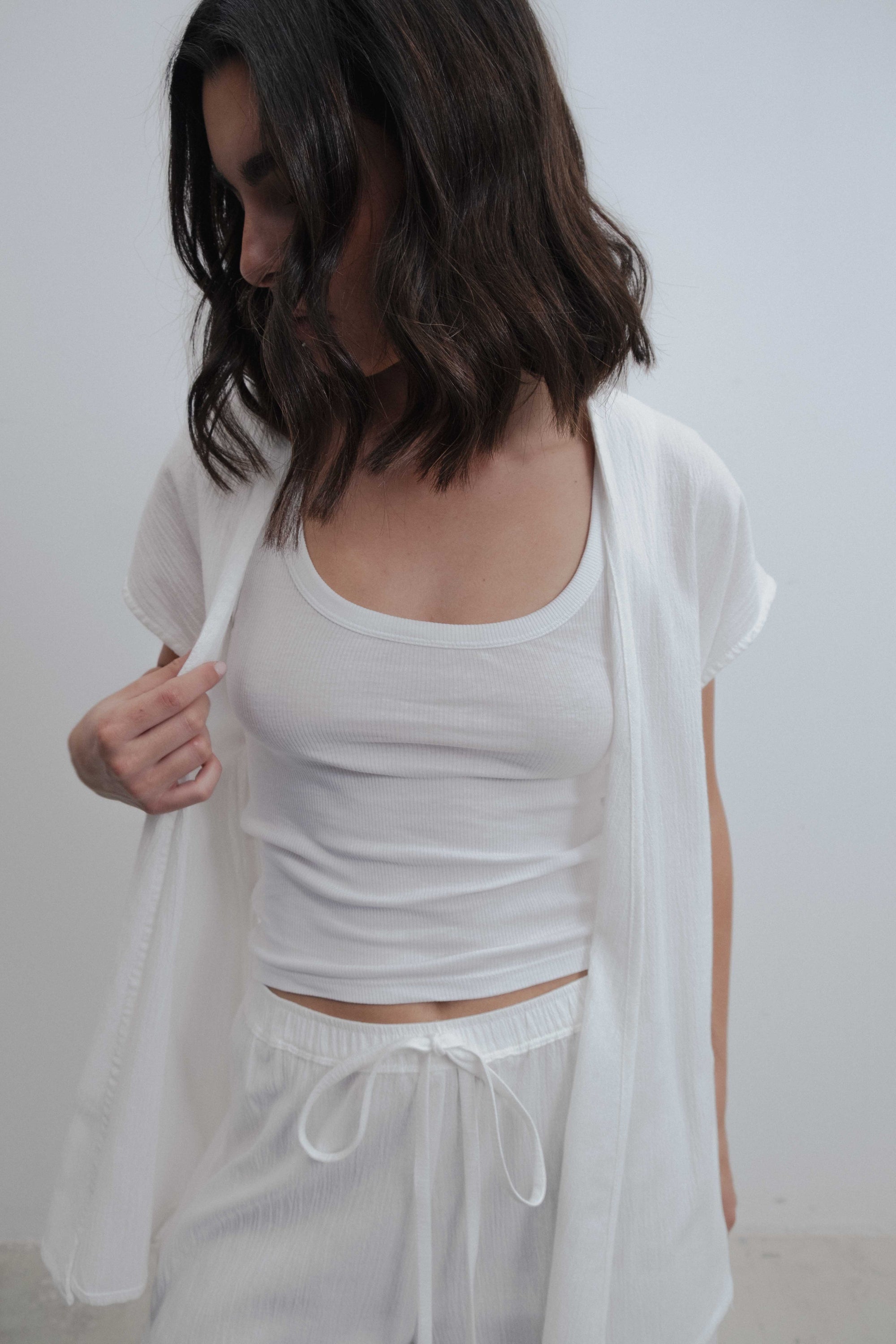 top ceinture en coton blanc froisse image 1