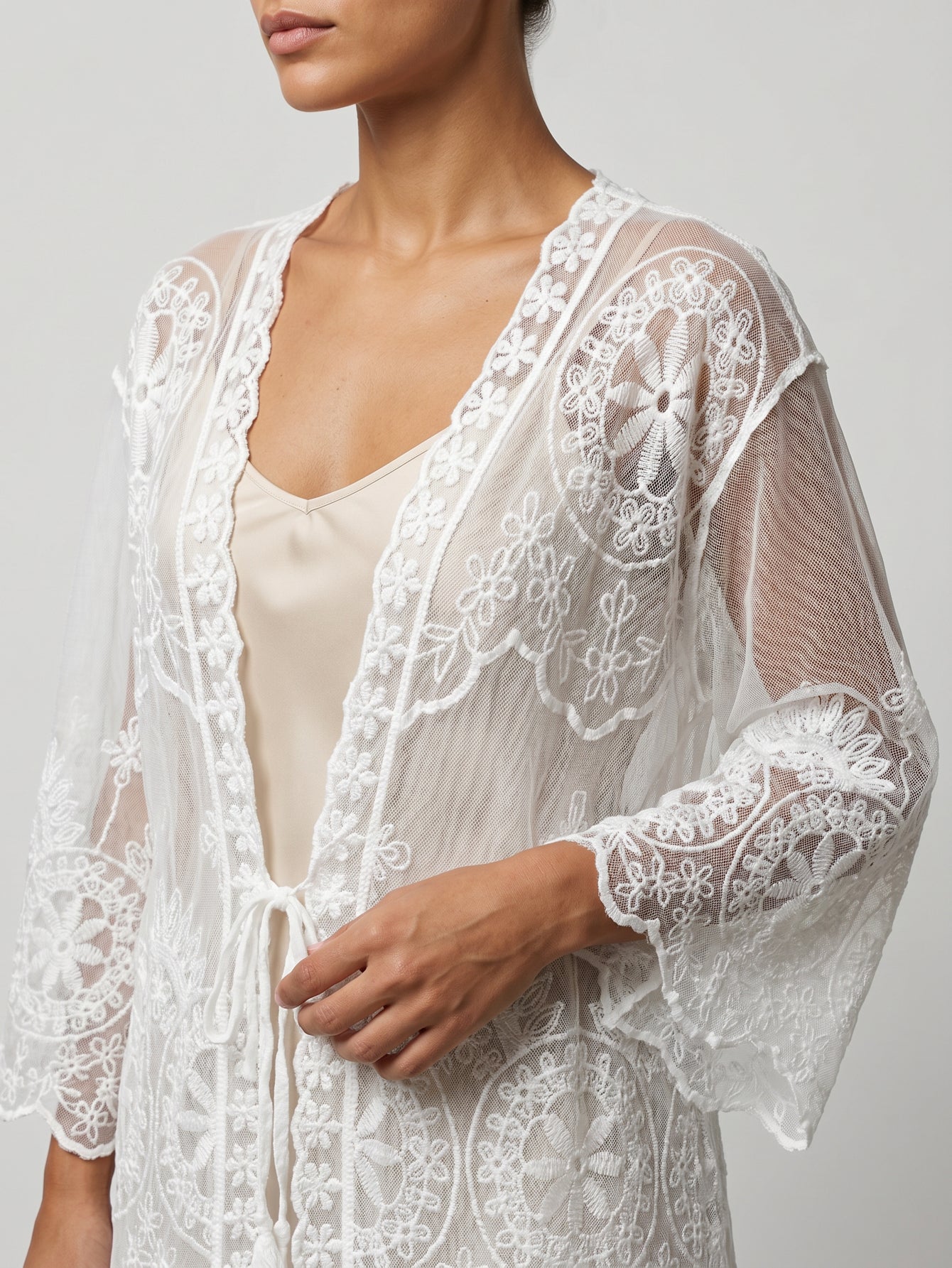 Kimono dentelle blanc lien à nouer