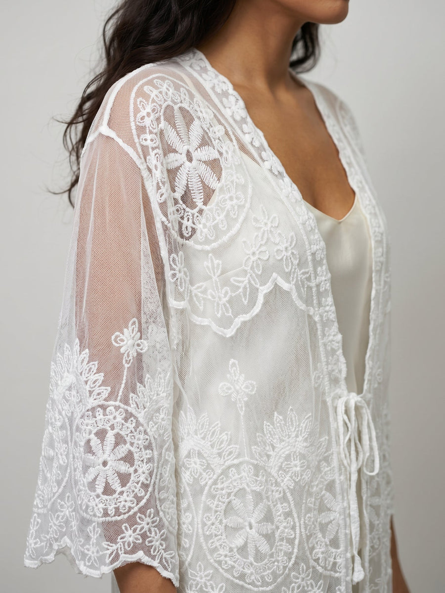 Kimono dentelle blanc manche évasée