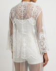Kimono dentelle blanc dos semi‑transparent