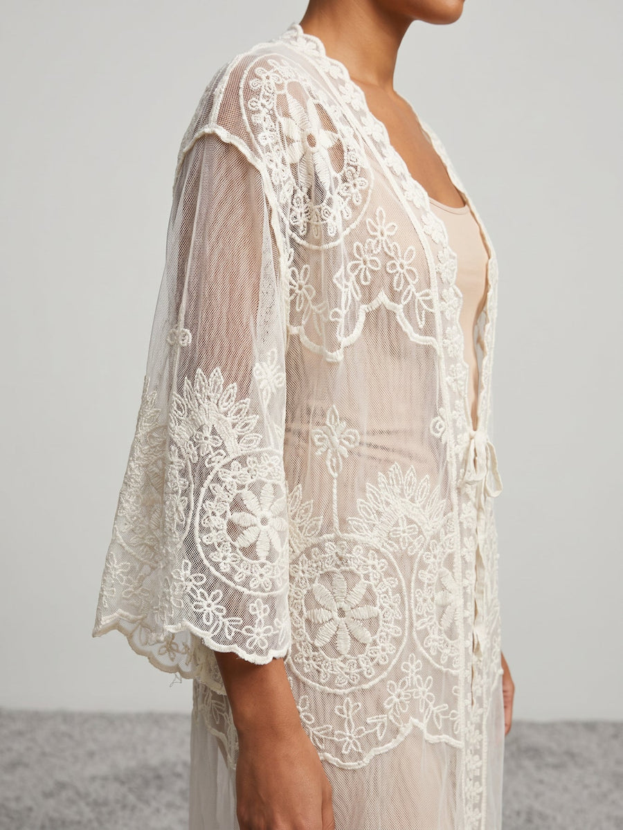 Kimono dentelle détail manche 3 4